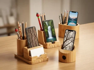 Natural Wooden Bamboo Pen Stand